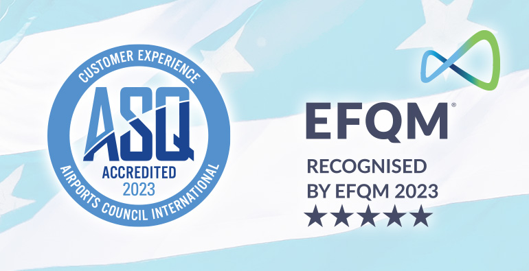 Logos for ACI User Experience accreditation and EFQM recognition.