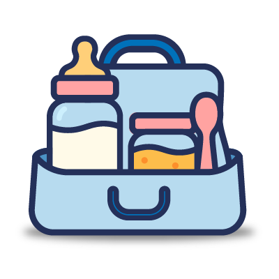 Illustration of utensils for storing baby food.
